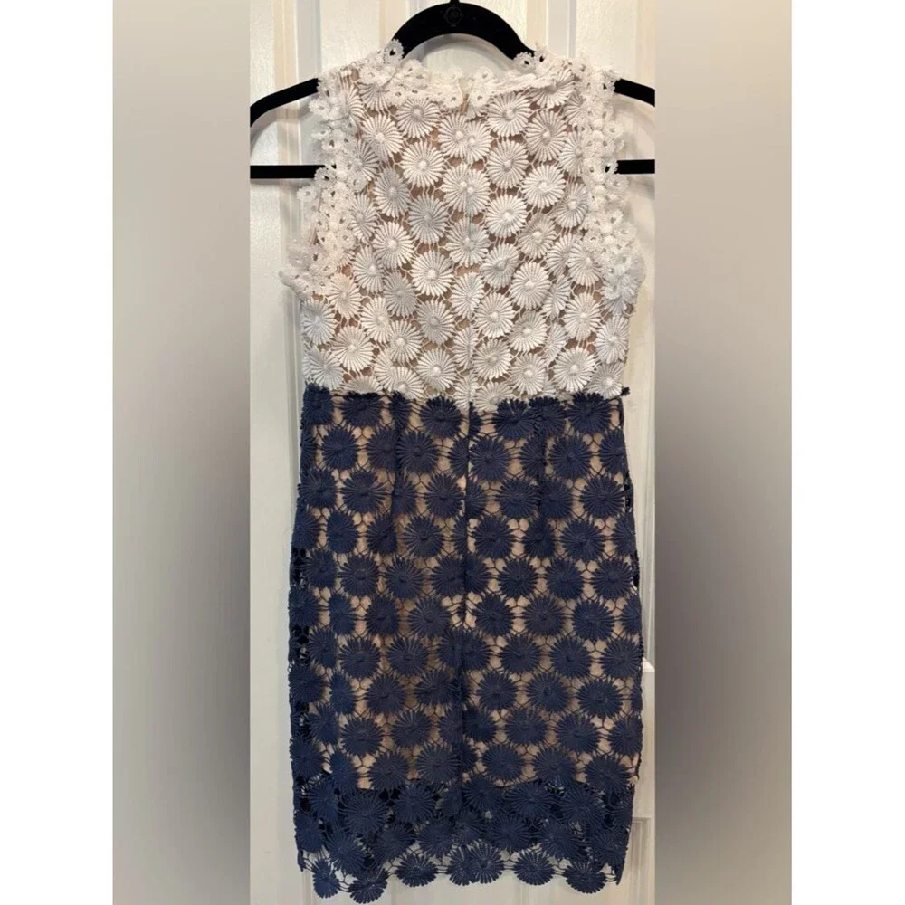 Coquette Girl Crochet Lace Dress Navy Cream Boutique Summer Brunch Date S Chic - Picture 6 of 8